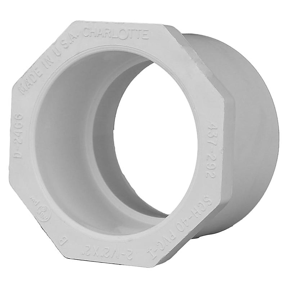 Charlotte Pipe PVC 02107 2600 Schedule 40 2-1/2 in. Spigot x 2 in. Dia. Slip PVC Reducing Bushing