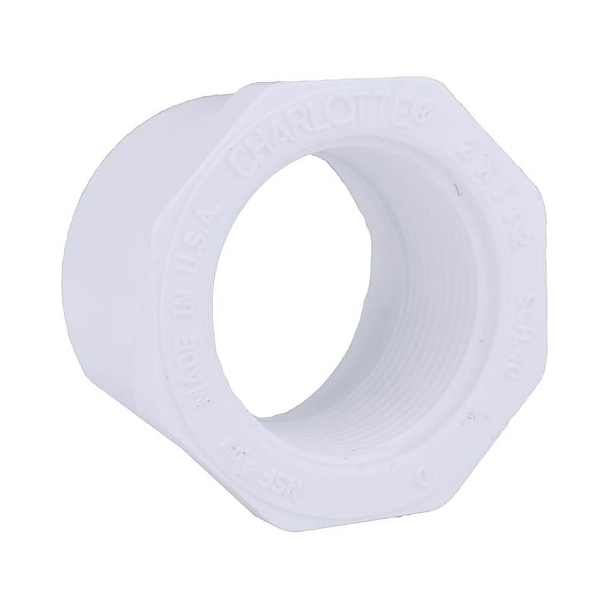 Charlotte Pipe PVC 02108 4400 Schedule 40 2-1/2 in. Spigot x 2 in. Dia. FPT PVC Reducing Bushing