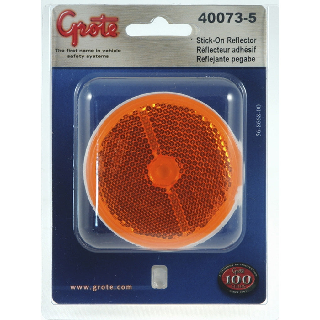 Grote 40073-5 Reflector, 2.5", Yellow, Round Stick-On, Pair