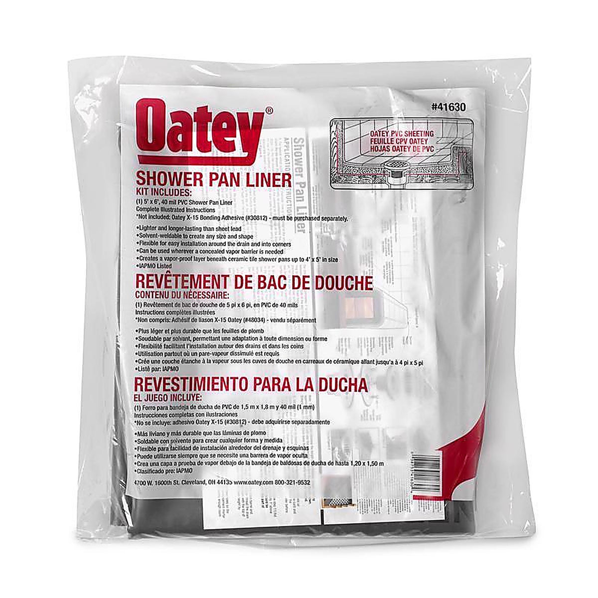 Oatey 41630 72 in. H x 60 in. W Gray Shower Pan Liner