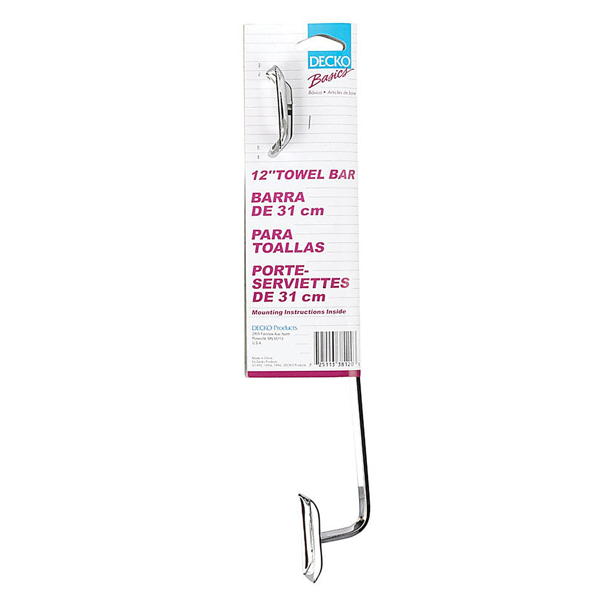 Decko 38120 Diamond Chrome Silver Towel Bar 12 in. L Steel