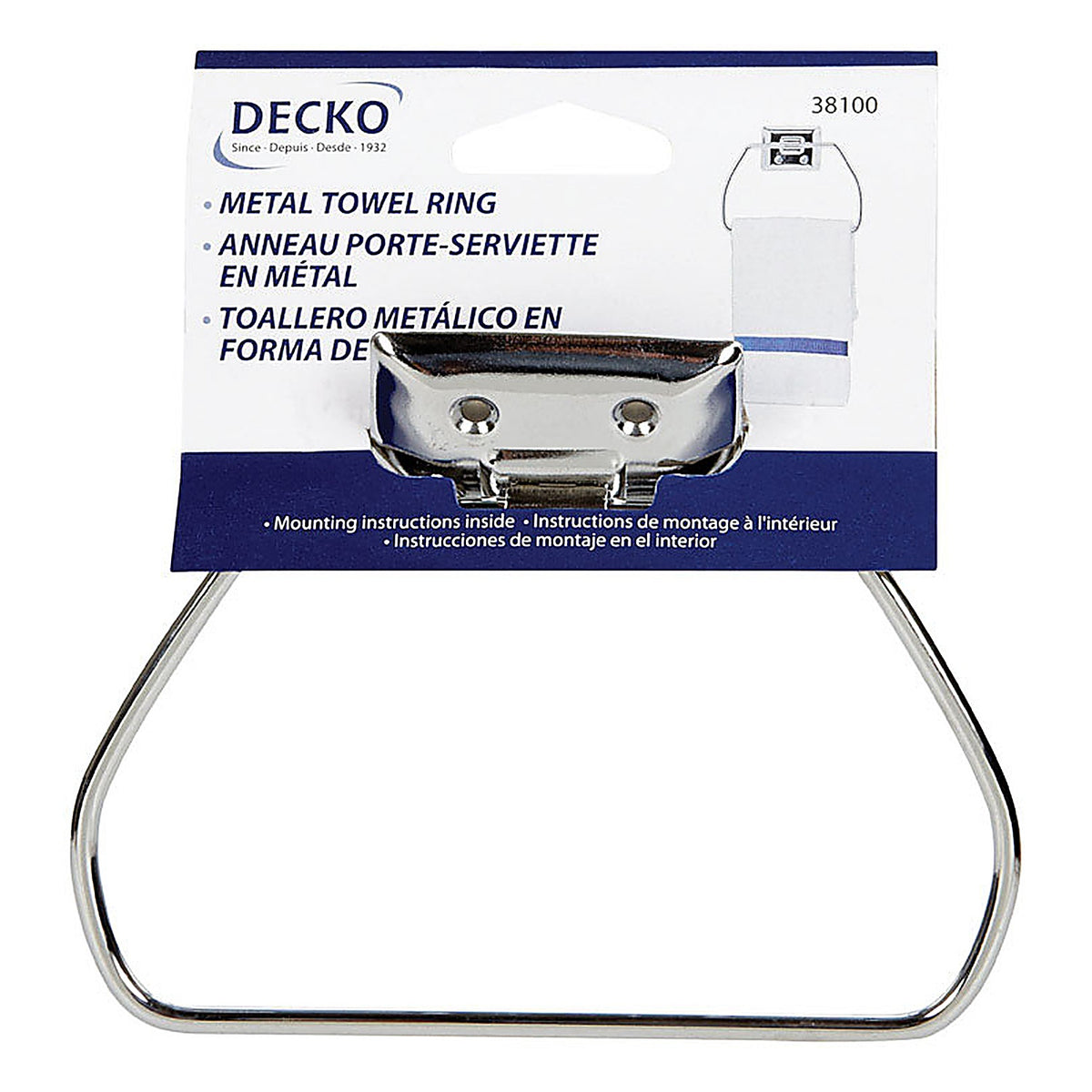 Decko 38100 Chrome Silver Stirrup Towel Ring Steel