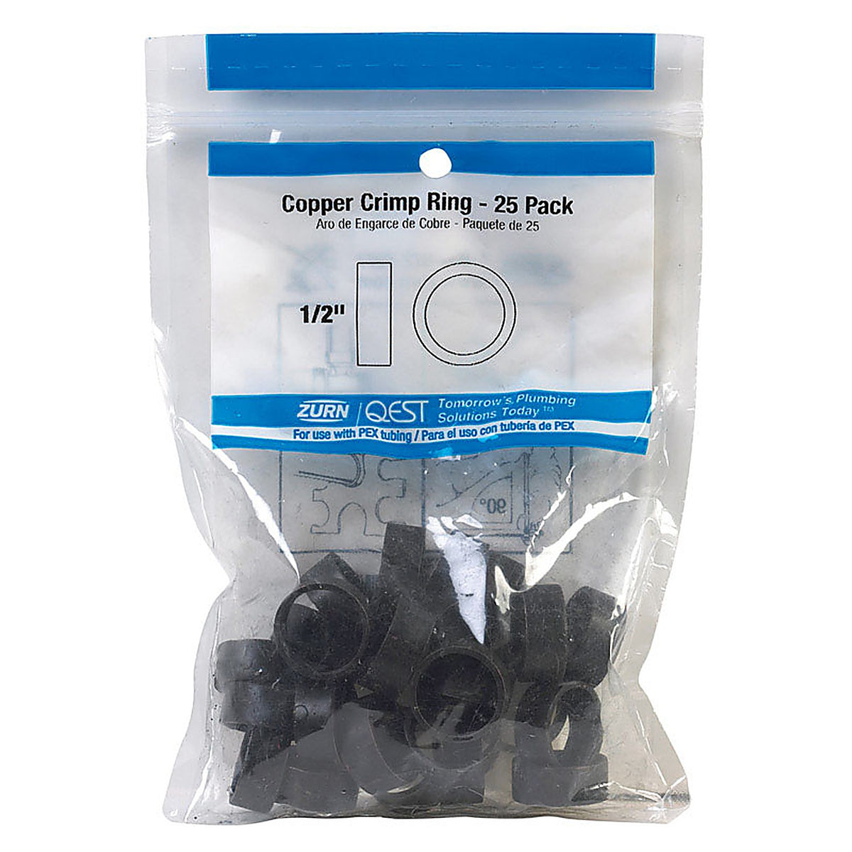 SharkBite 23102CP25 1/2 in. PEX x 1/2 in. Dia. PEX Copper Crimp Ring