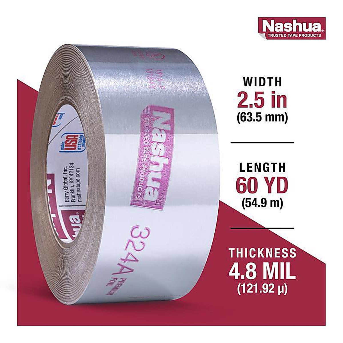 Nashua 1542698 2.5 in. W x 60 yd. L Silver Foil Tape