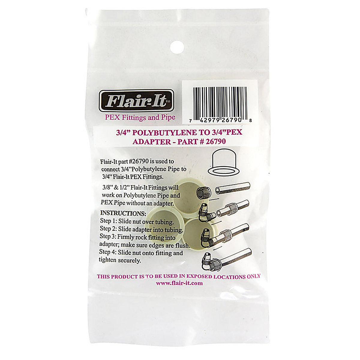 Flair-It 26790 3/4 in. PEX x 3/4 in. Dia. PEX Polybutylene Pipe Adapter