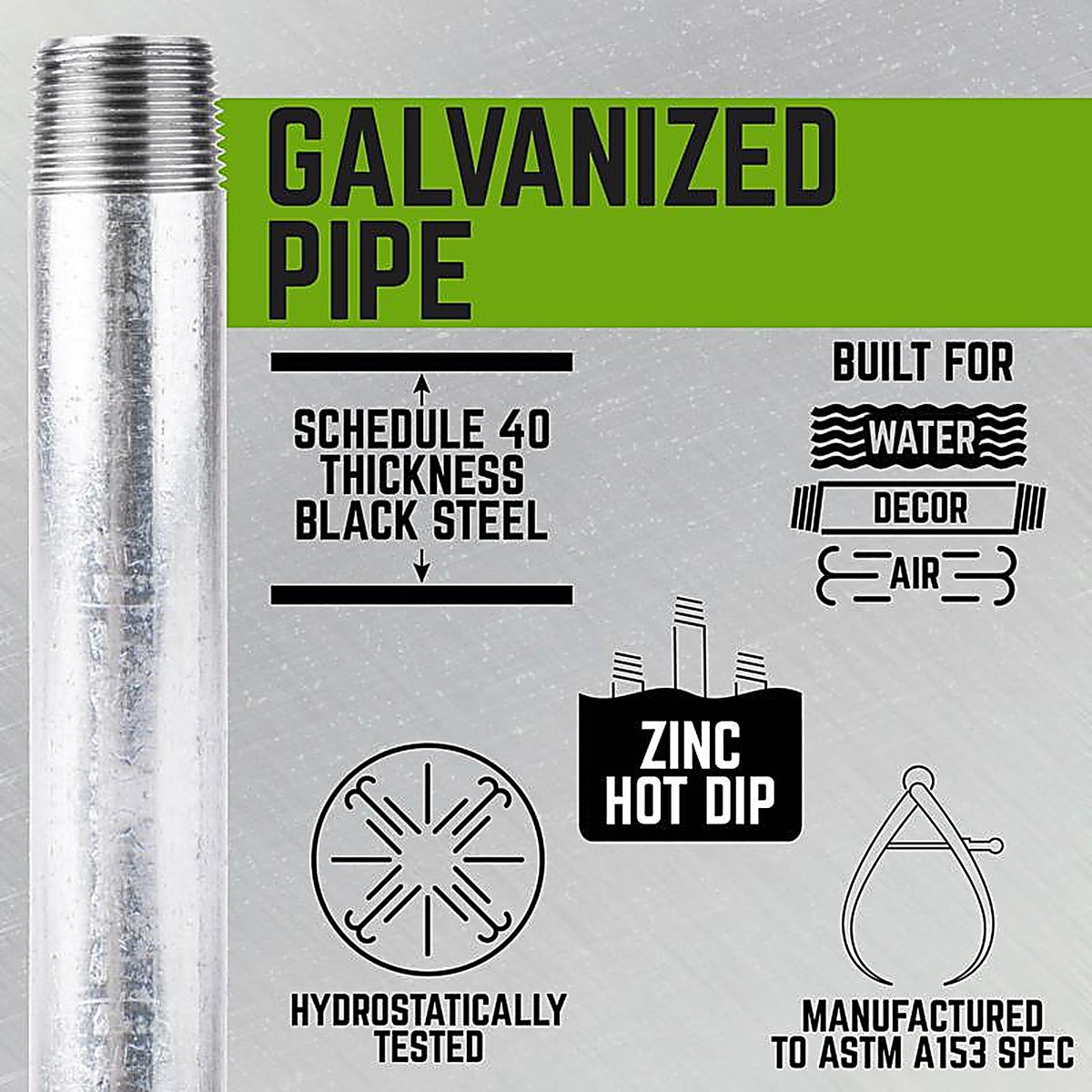 Mueller 566-090AH 1-1/4 in. MPT x 9 in. L Galvanized Steel Nipple