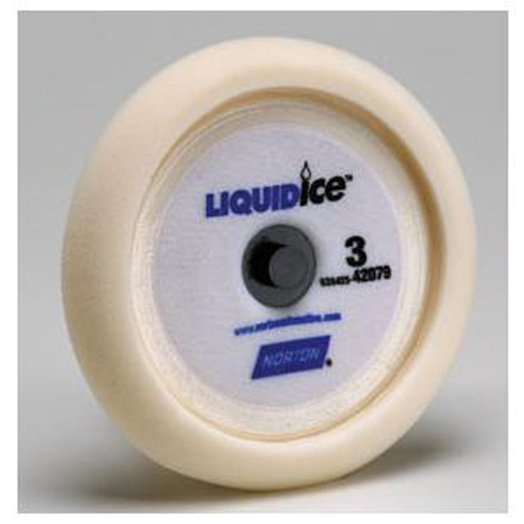 Norton 42079 Liquid Ice Finishing Pad, 9 in Dia, Hook and Loop Attachment, White