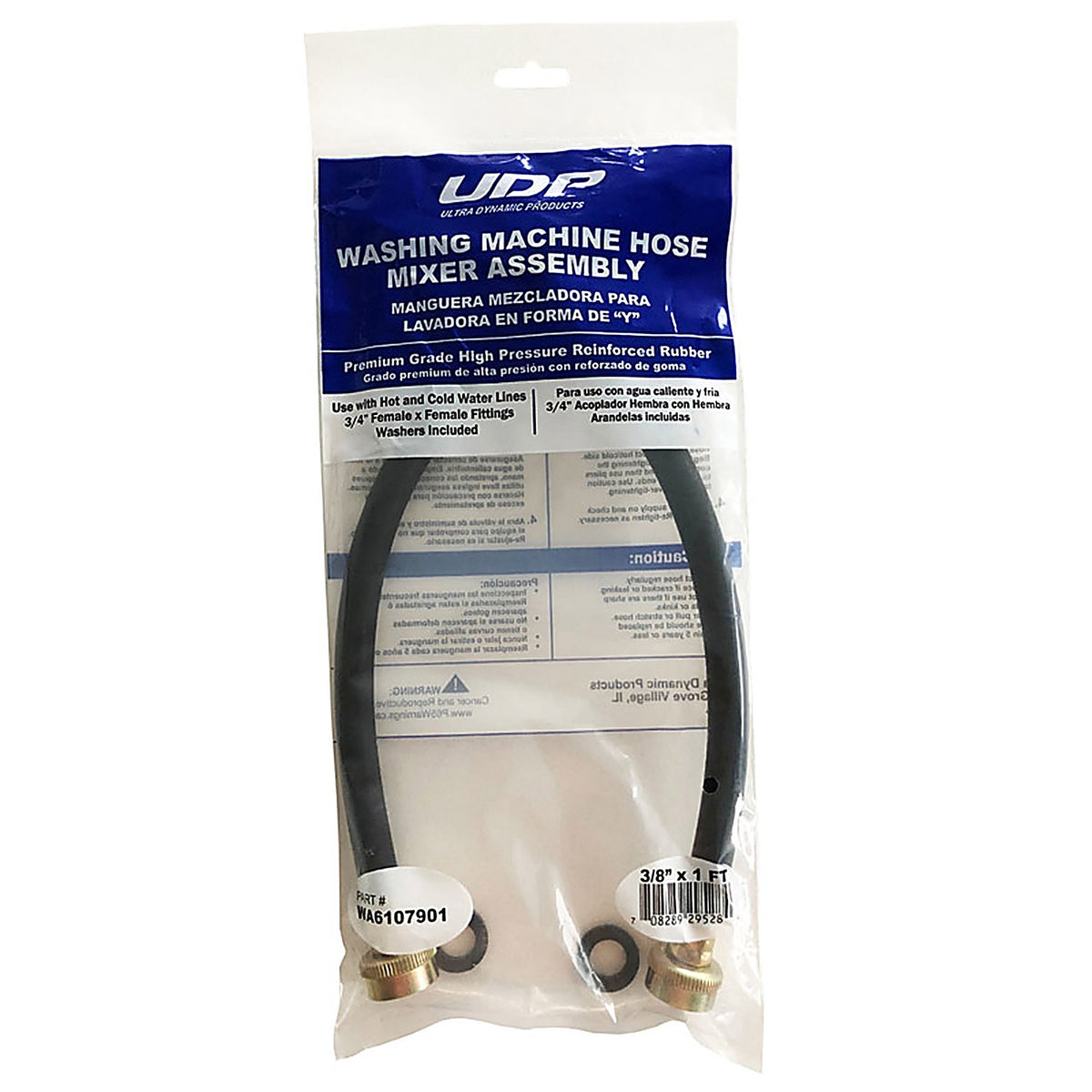UDP WA6107901 3/8 in. Hose Thread x 3/4 in. Dia. FGT 12 in. Rubber Washing Machine Hose
