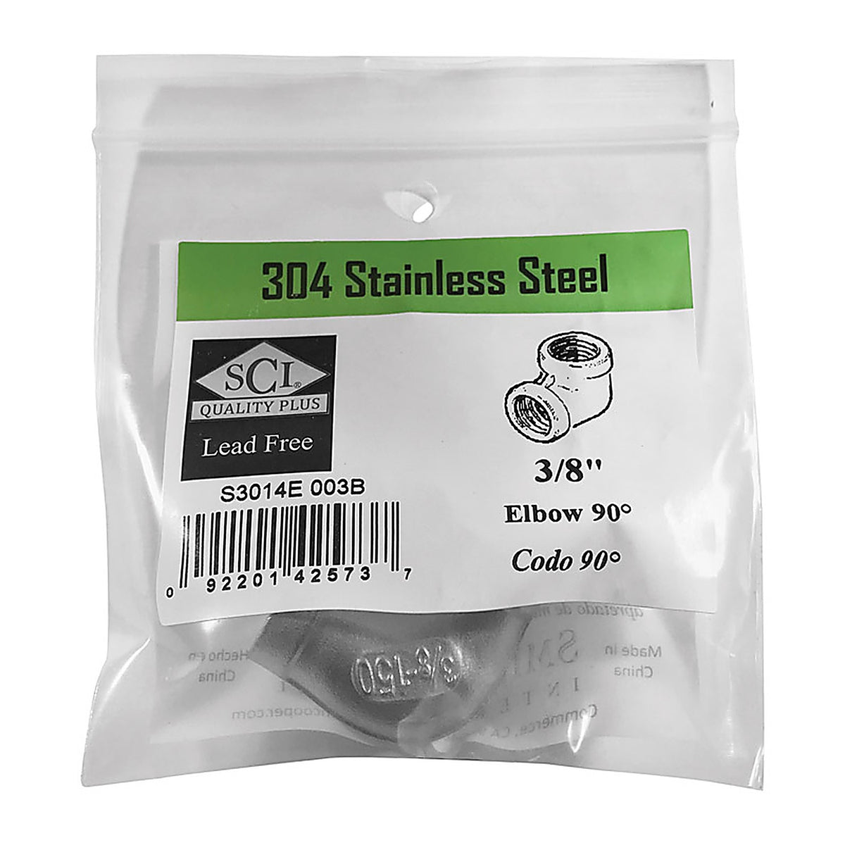 Smith-Cooper 4638100420 3/8 in. FPT x 3/8 in. Dia. FPT Stainless Steel 90 Degree Elbow
