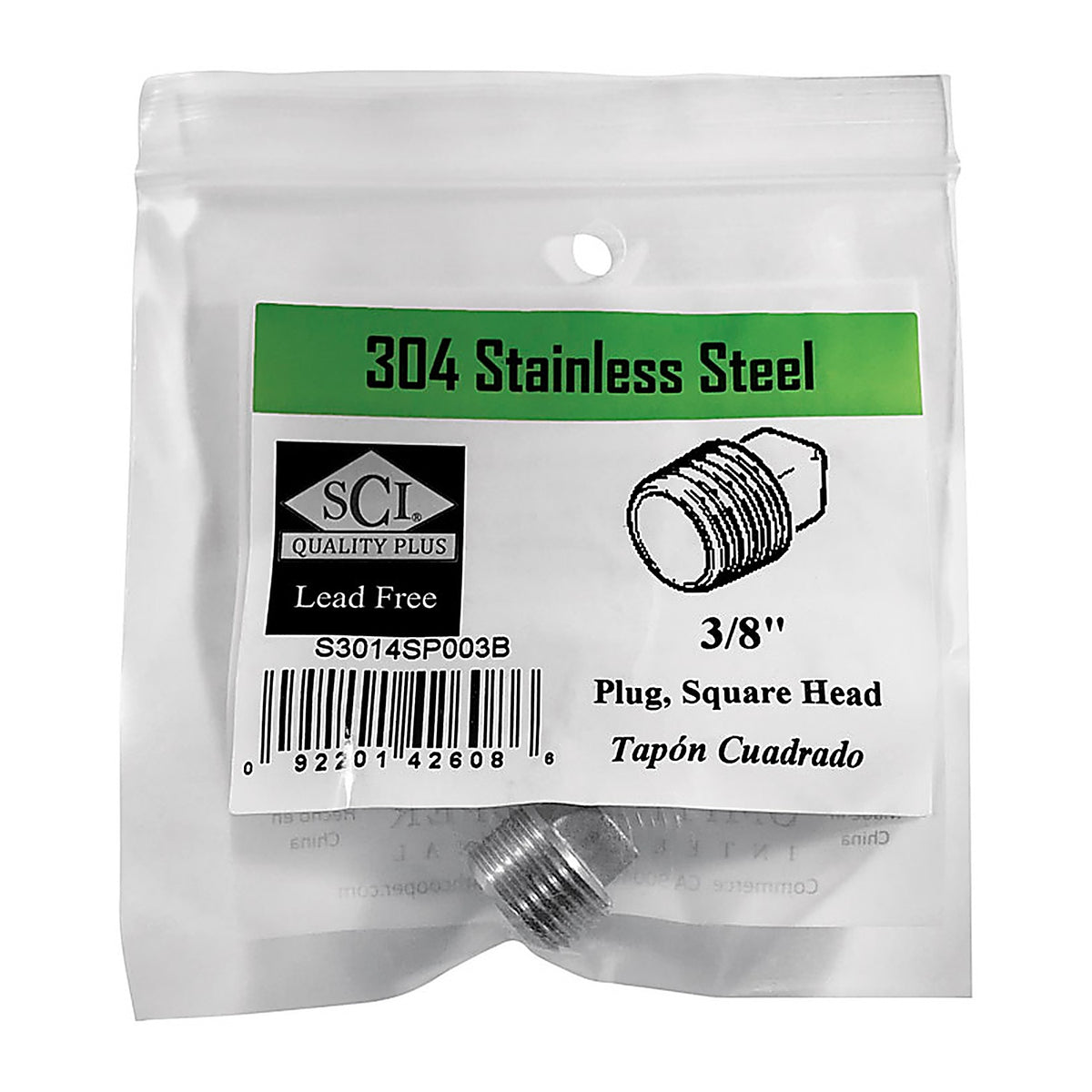 Smith-Cooper 4638102220 3/8 in. MPT Stainless Steel Square Head Plug
