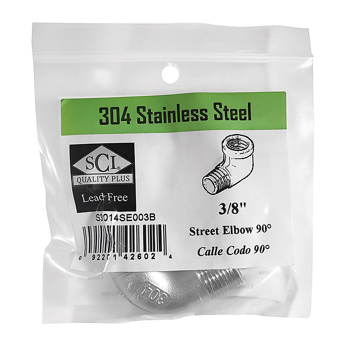 Smith-Cooper 4638102020 3/8 in. FPT x 3/8 in. Dia. MPT Stainless Steel Street Elbow