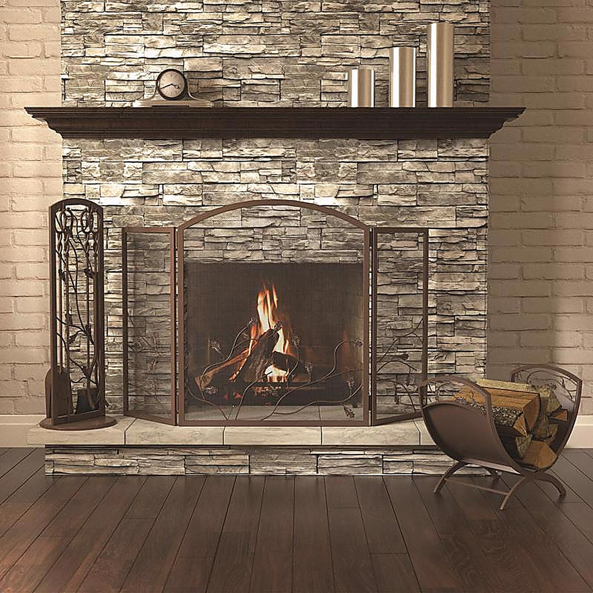 Panacea 15915 Colonial Brown Brushed Steel Log Rack