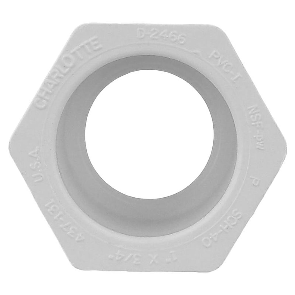 Charlotte Pipe PVC 02107 0800 Schedule 40 1 in. Slip x 3/4 in. Dia. Slip PVC Reducing Bushing
