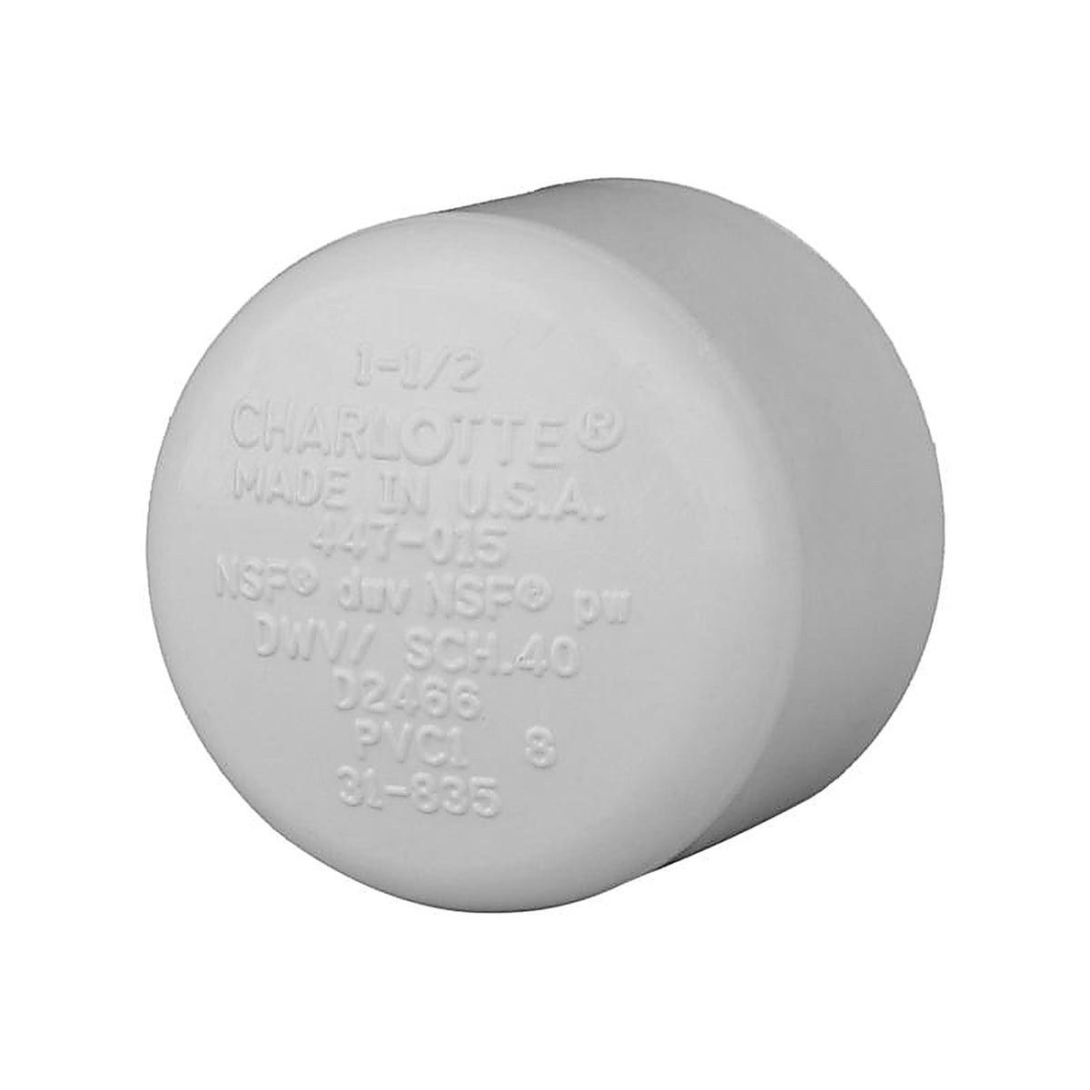 Charlotte Pipe PVC 02116 1400 Schedule 40 1-1/2 in. Slip PVC Cap