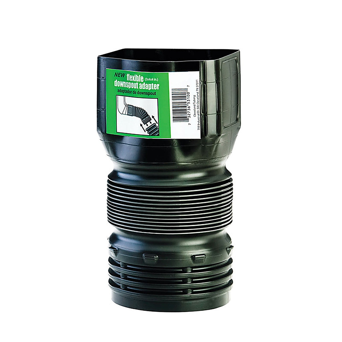 Flex-Drain ADP53102 3 in. Snap x 4 in. Dia. Snap Polypropylene Downspout Adapter