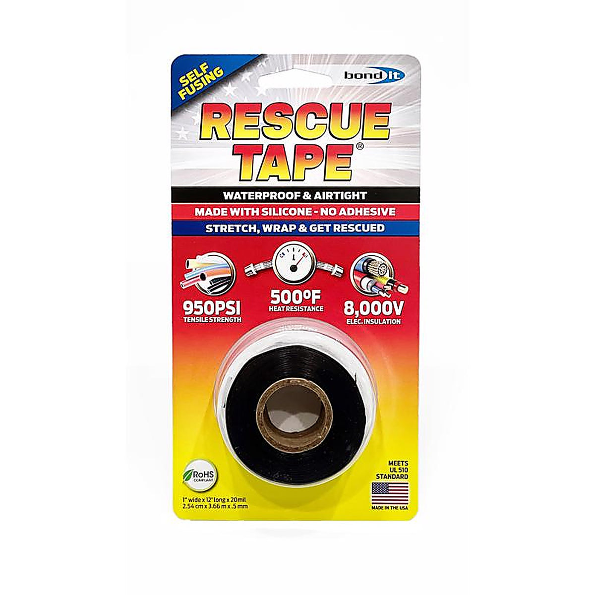 Rescue Tape RT12012BBL Black 12 ft. L x 1 in. W Silicone Tape