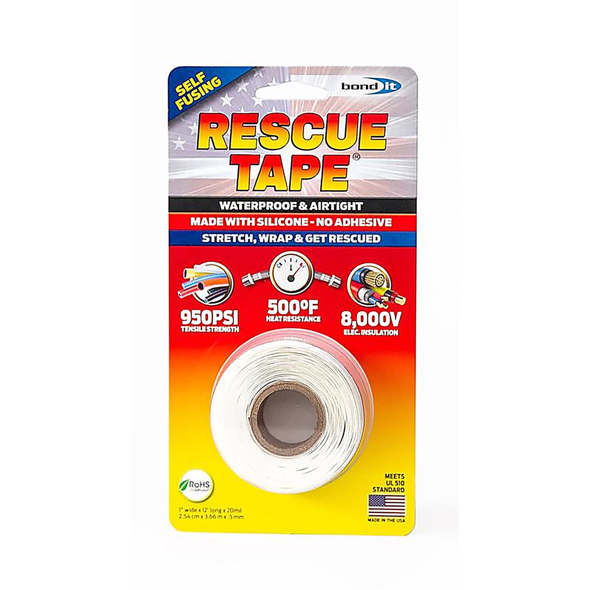 Rescue Tape RT12012BWH White 12 ft. L x 1 in. W Silicone Tape 6