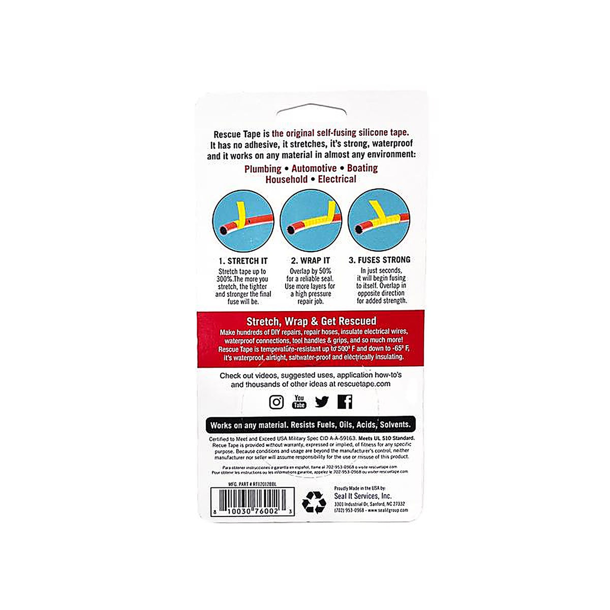 Rescue Tape RT12012BWH White 12 ft. L x 1 in. W Silicone Tape 6