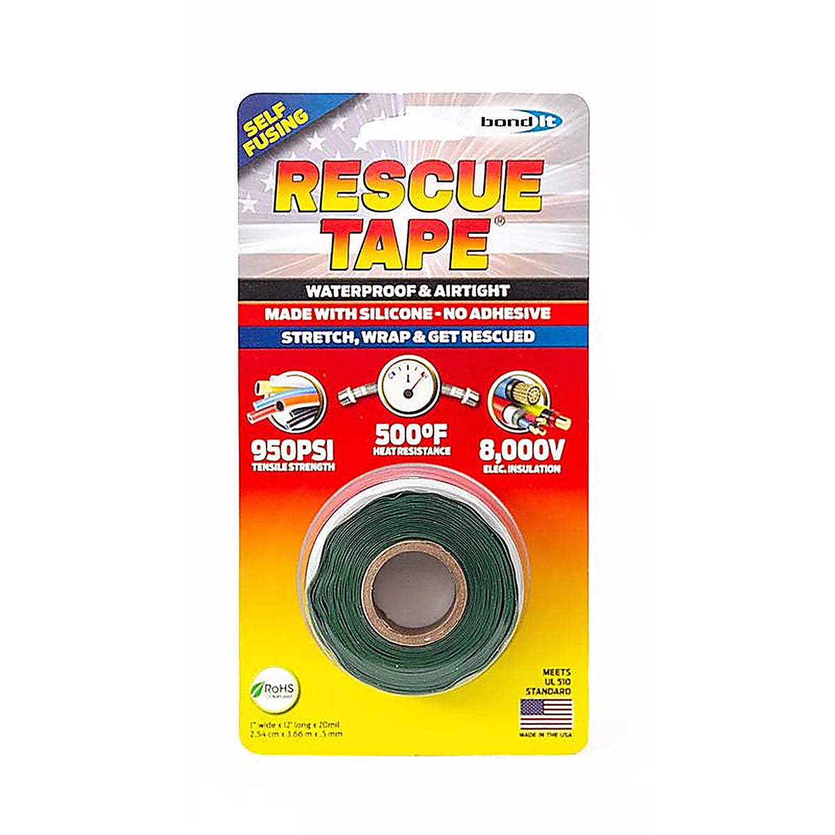 Rescue Tape RT12012BGN Green 12 ft. L x 1 in. W Silicone Tape 6