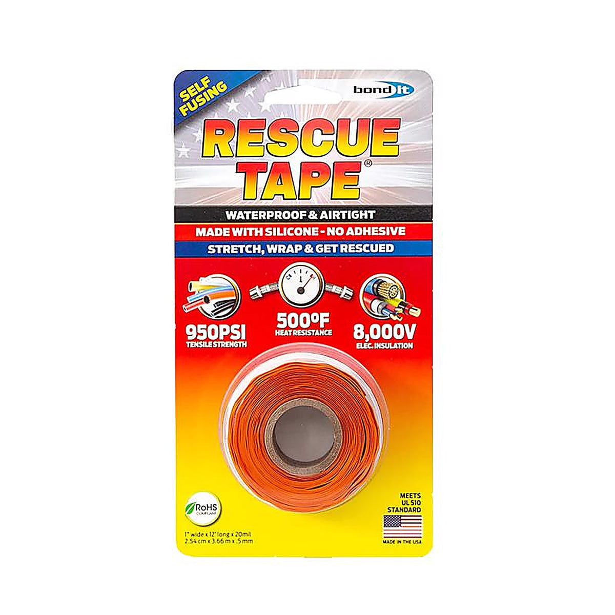 Rescue Tape RT12012BOR Orange 12 ft. L x 1 in. W Silicone Tape 6