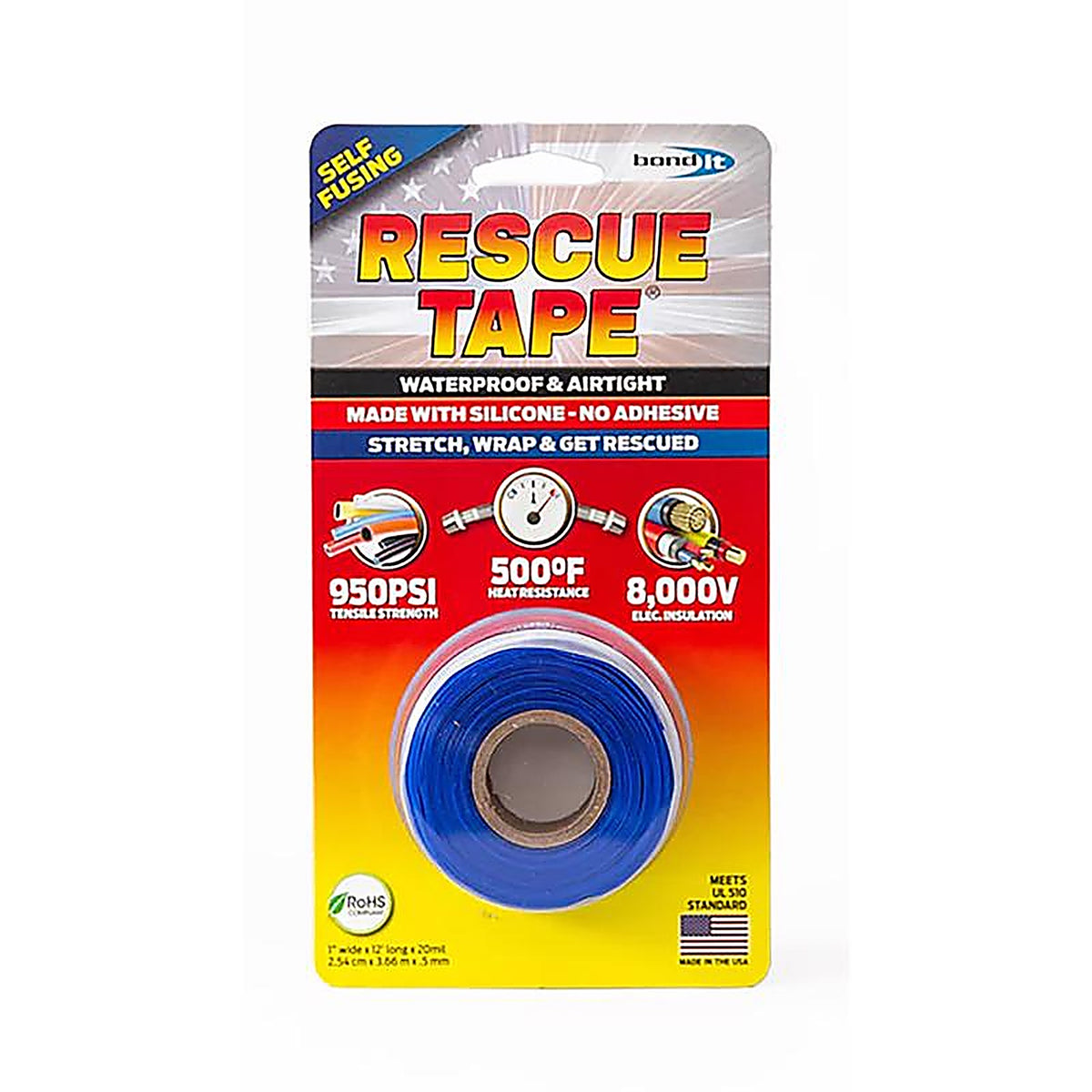 Rescue Tape RT12012BBU Blue 12 ft. L x 1 in. W Silicone Tape 6