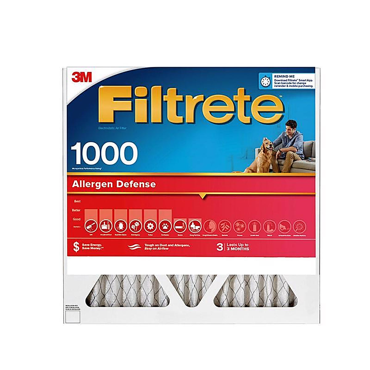 3M 9802-2PK-HDW Filtrete 20 in. W x 20 in. H x 1 in. D 11 MERV Pleated Air Filter