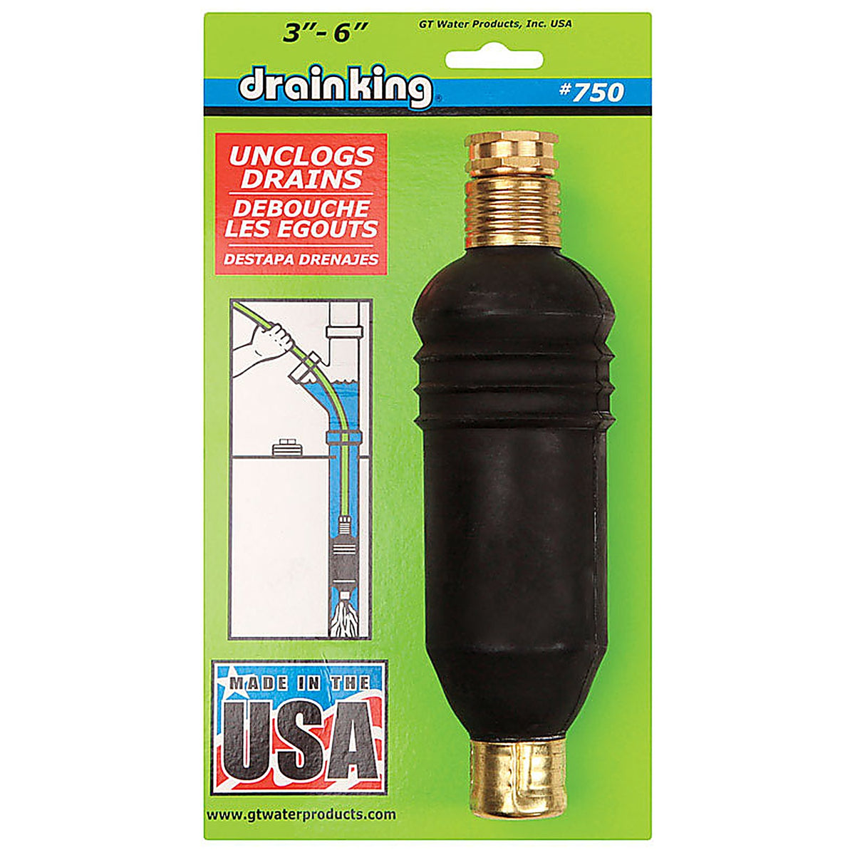 GT Water 750 Drain King Unclogger 11 in. L x 3 to 6 in. Dia.