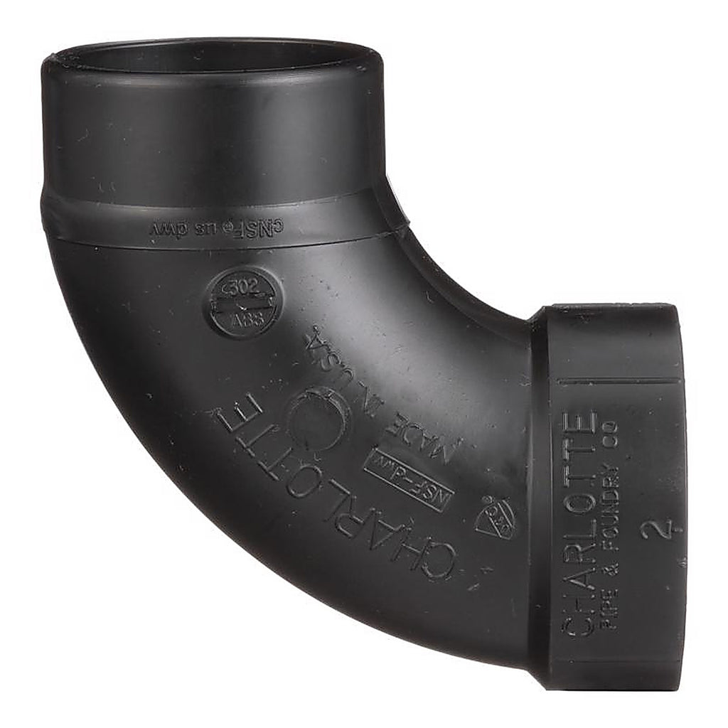 Charlotte Pipe ABS003020800 2 in. Hub x 2 in. Dia. Spigot ABS 90 Degree Elbow