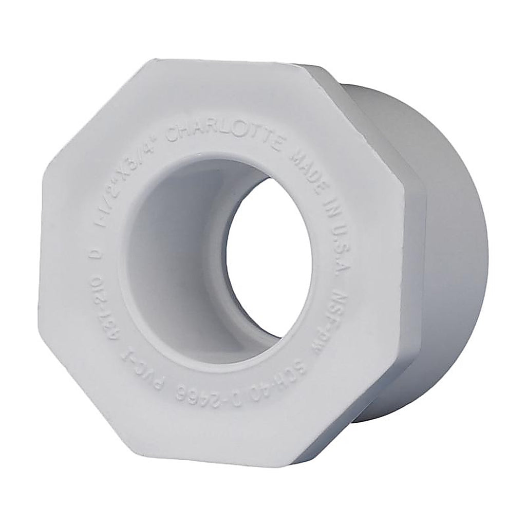 Charlotte Pipe PVC 02107 1100 Schedule 40 1-1/2 in. Spigot x 3/4 in. Dia. Slip PVC Reducing Bushing
