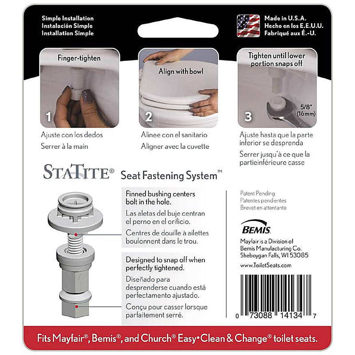 Bemis STATITEKIT Mayfair Toilet Seat Hinge Bolts White