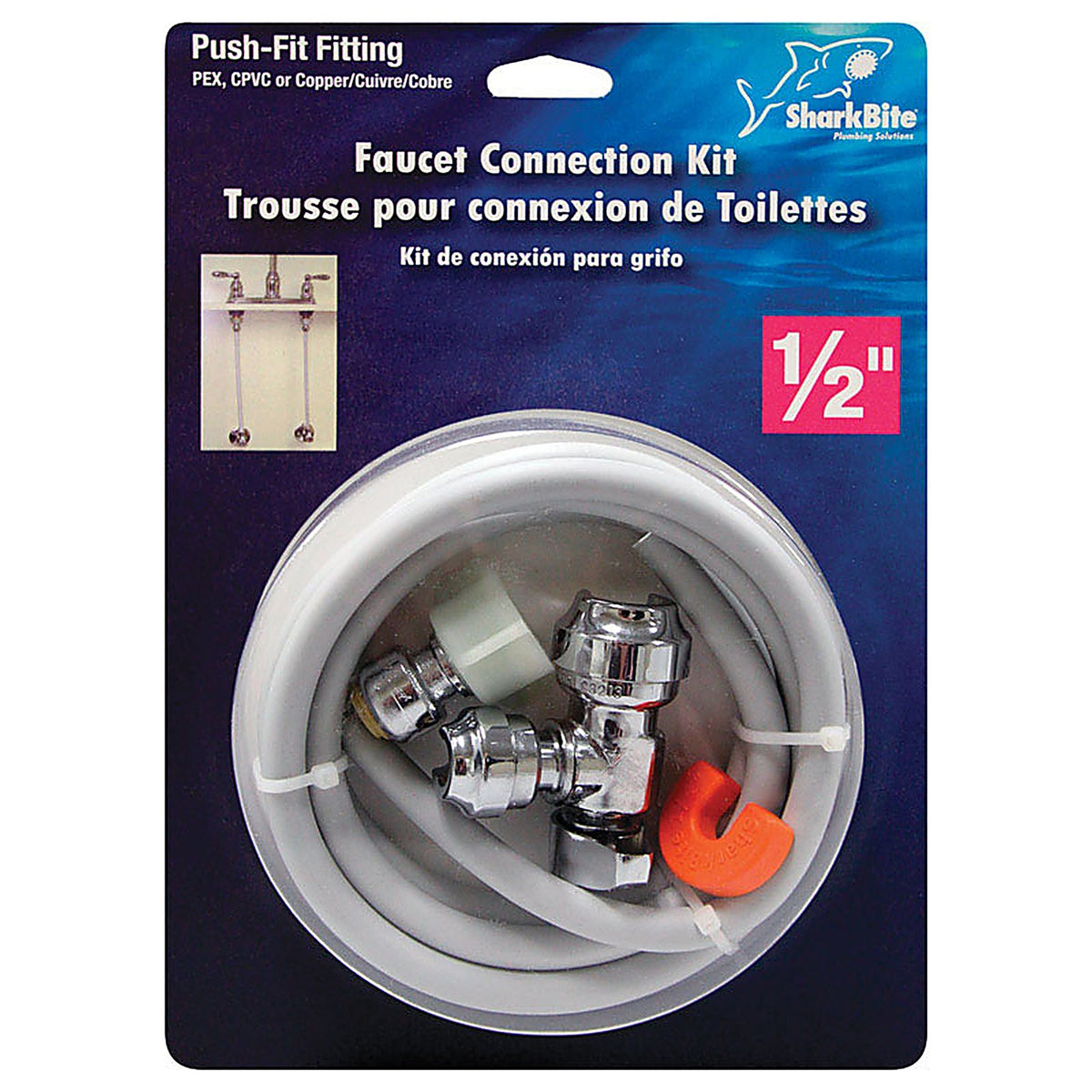 Sharkbite 25087 1/2 in. Push Fit x 1/4 Dia. Push to Fit 10 ft. Stainless Steel Installation Kit