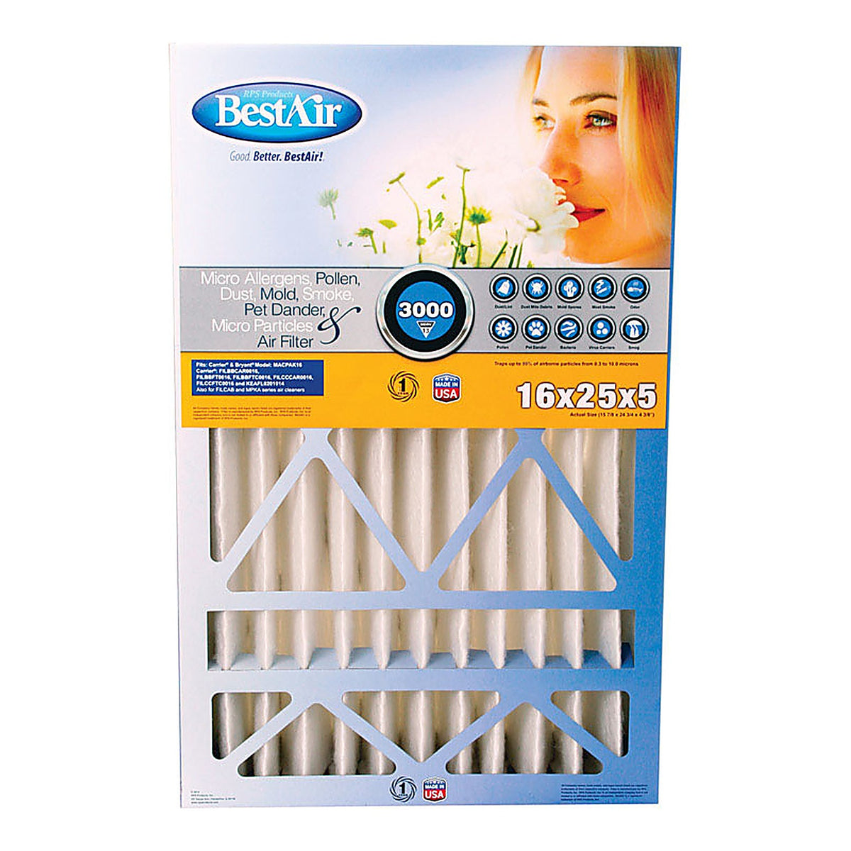BestAir CB1625-13R 16 in. W x 25 in. H x 5 in. D 13 MERV Pleated Air Filter