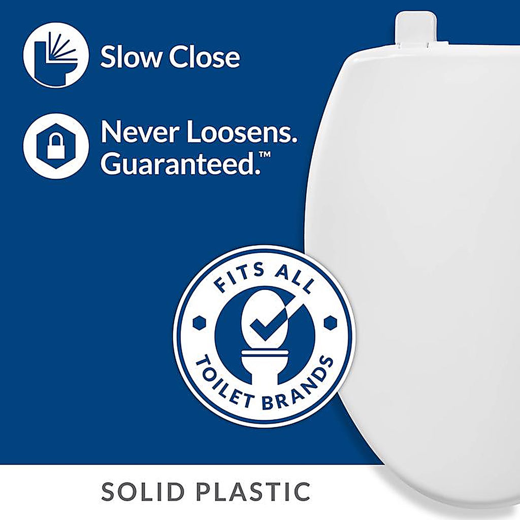 Bemis 180SLOW-000 Mayfair Slow Close Elongated White Plastic Toilet Seat