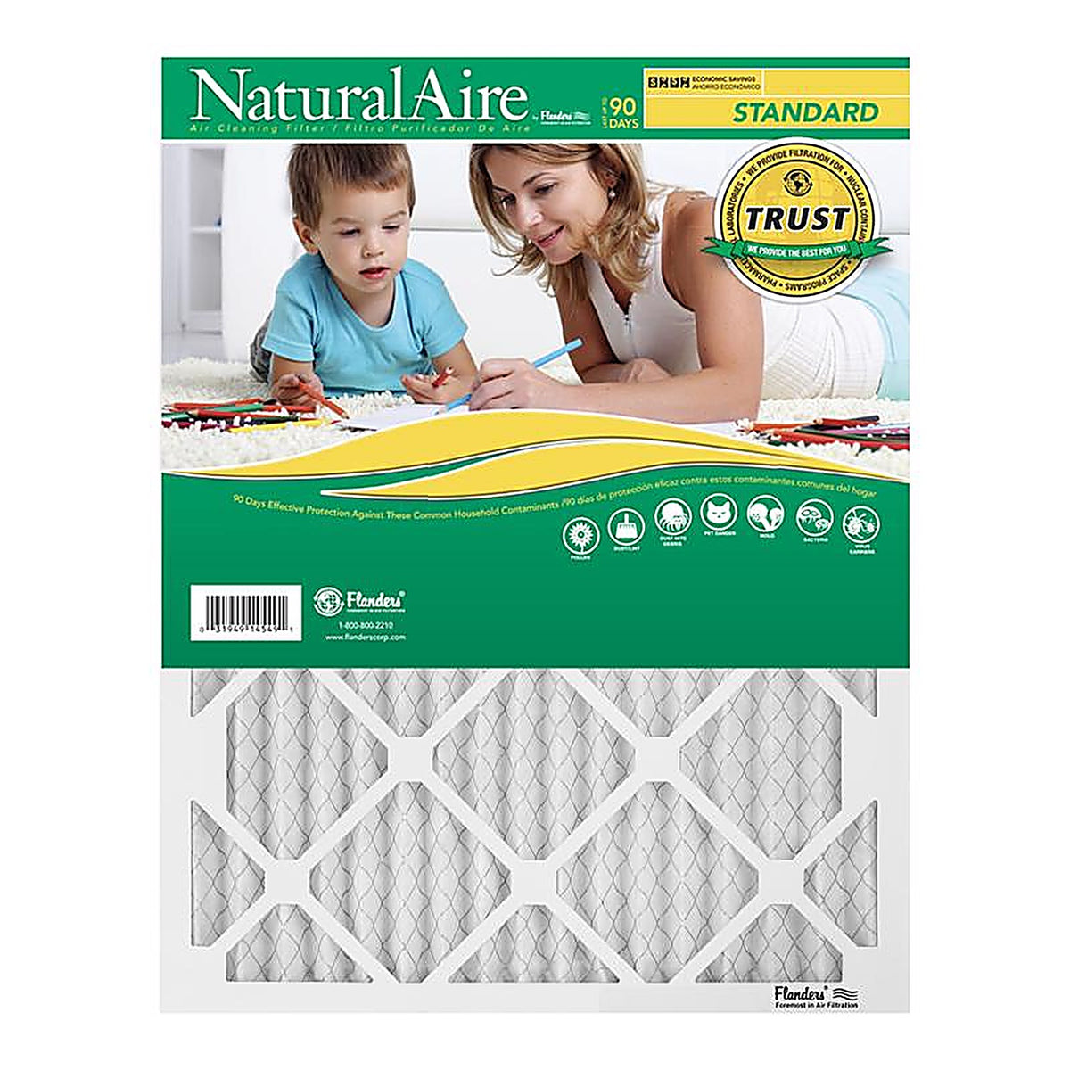 AAF Flanders 84858.01162 NaturalAire 16 in. W x 20 in. H x 1 in. D Polyester Synthetic 8 MERV Pleated Air Filter