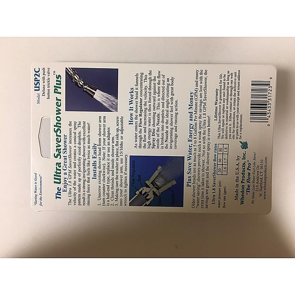Whedon USP2C SaverShower Chrome Brass 2 settings Showerhead 1.8 gpm