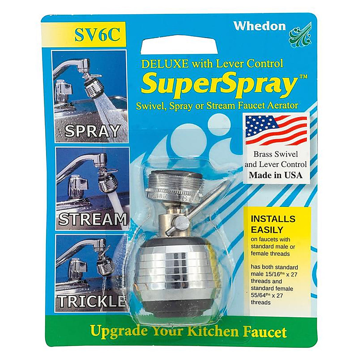 Whedon SV6C SuperSpray Dual Thread 15/16 in.- 27M x 55/64 in.-27F Chrome Plated Swivel Sprayrator