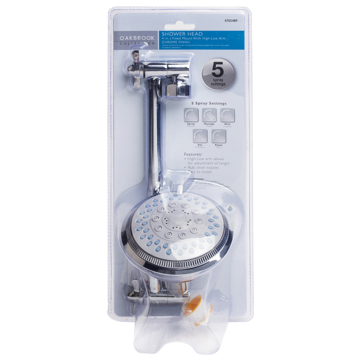OakBrook 520 A15324CP-WS Chrome PVC 5 settings Adjustable Showerhead 1.8 gal.