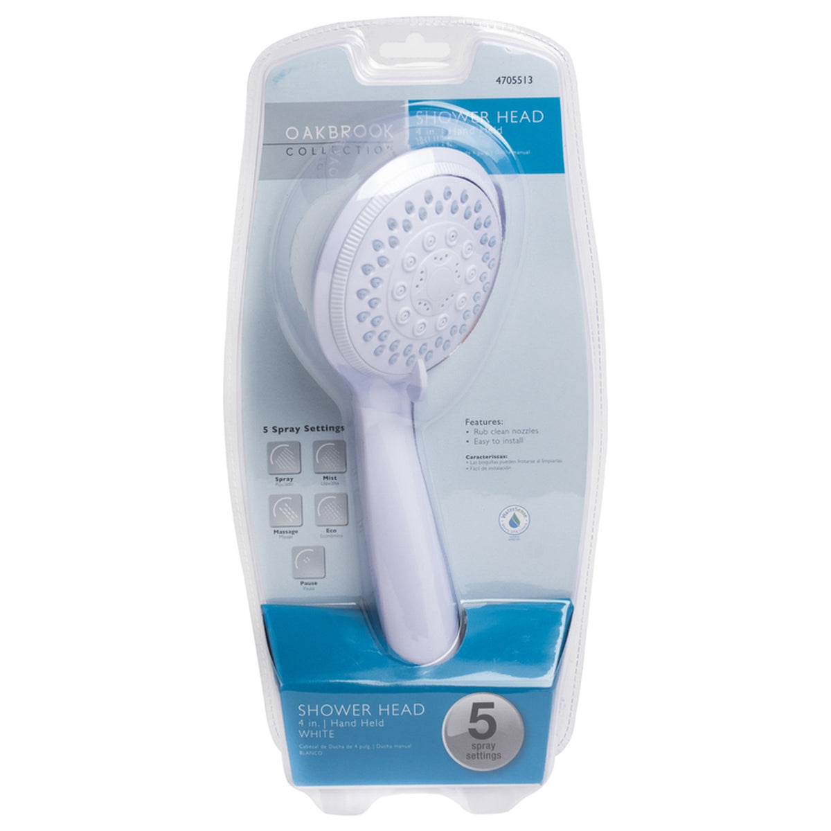 OakBrook 520 A5147WT-WS White PVC 5 settings Handheld Showerhead 1.8 gal.