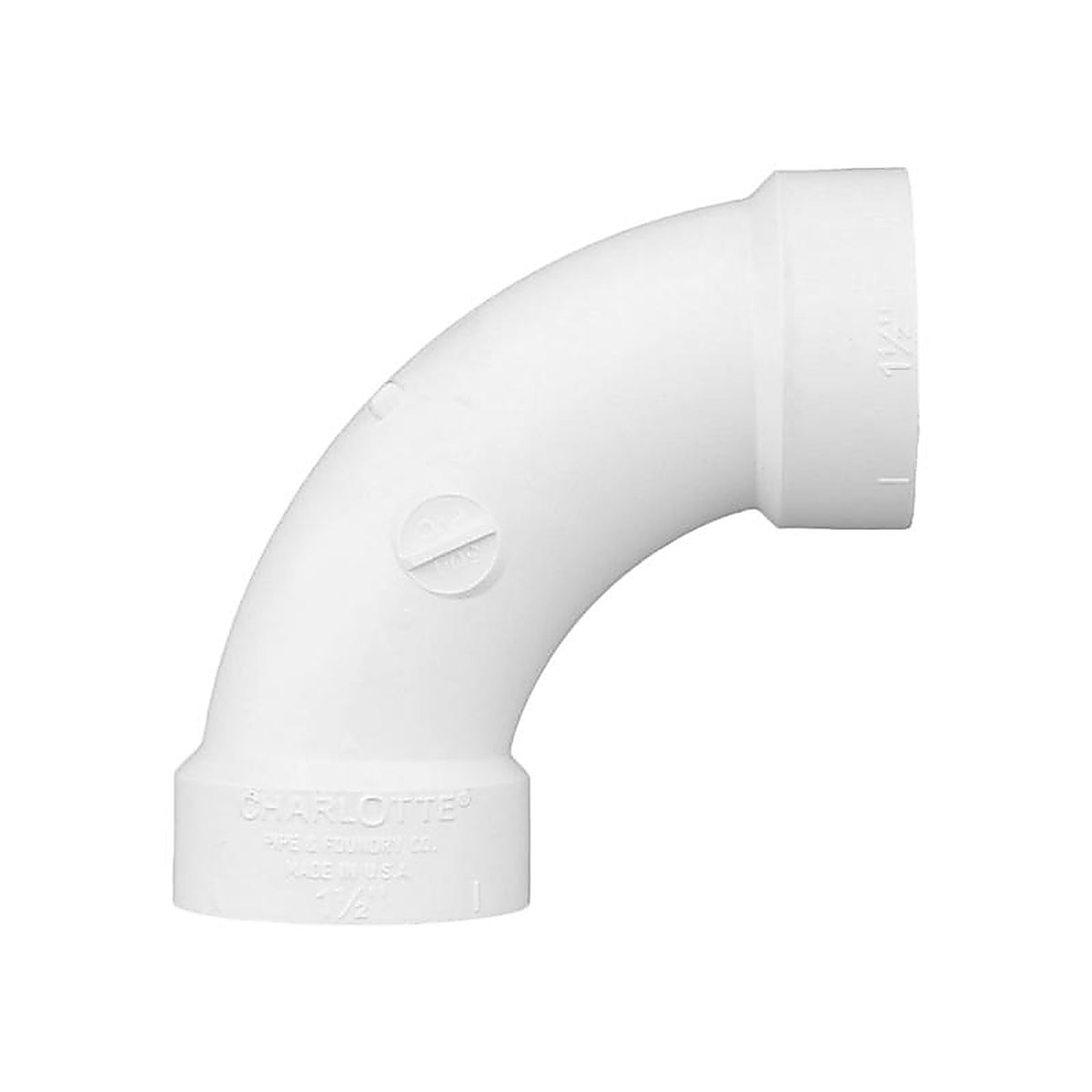Charlotte Pipe PVC003040600 Schedule 40 1-1/2 in. Hub x 1-1/2 in. Dia. Hub PVC Elbow