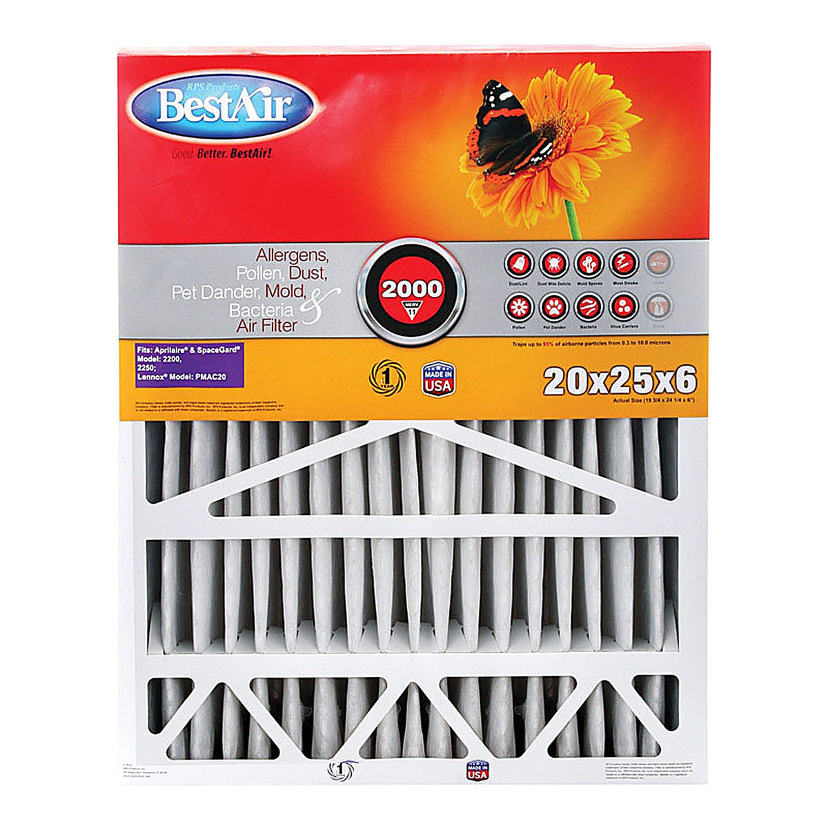 BestAir A201-SGM-BOX11R 25 in. W x 20 in. H x 6 in. D 11 MERV Pleated Air Filter