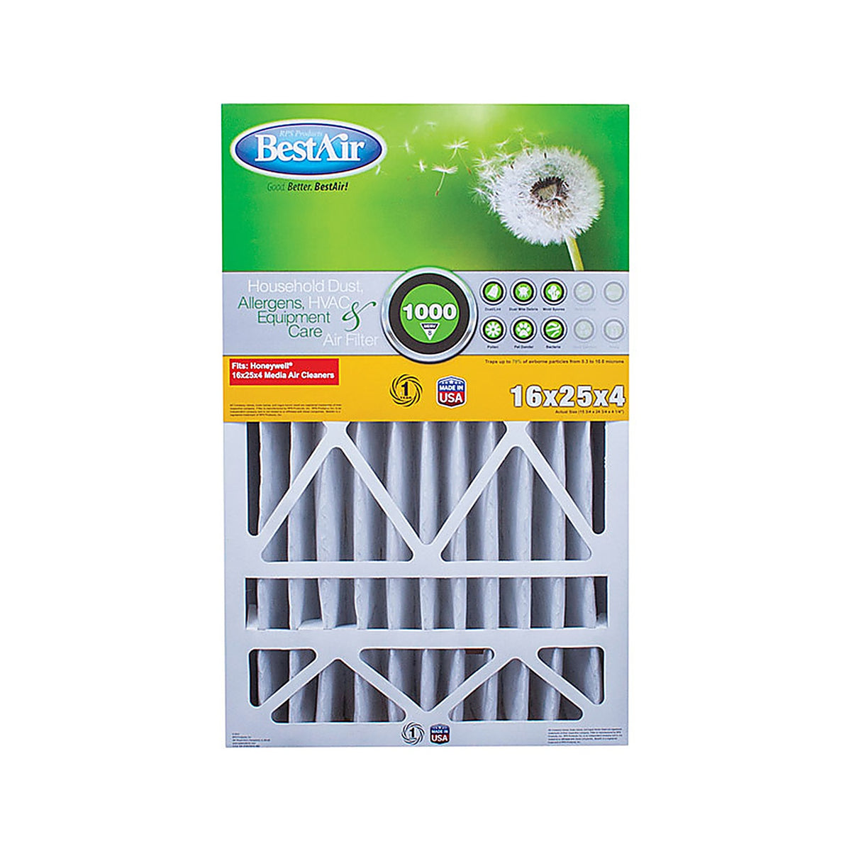 BestAir HW1625-8R 25 in. W x 16 in. H x 4 in. D 8 MERV Pleated Air Filter