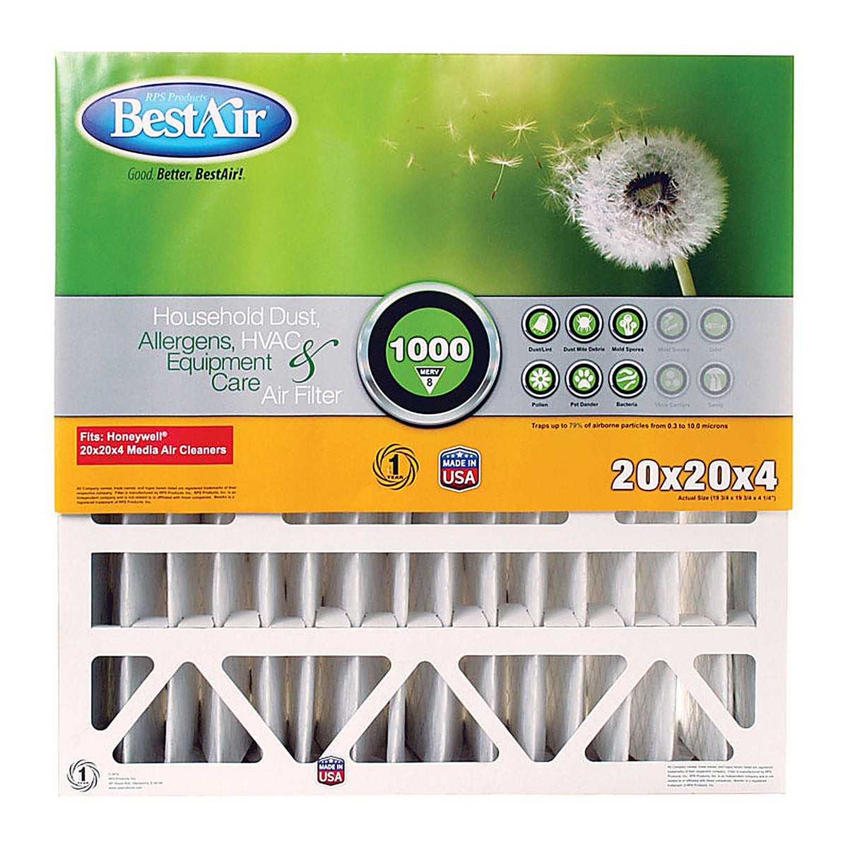 BestAir HW2020-8R 20 in. W x 20 in. H x 4 in. D 8 MERV Pleated Air Filter
