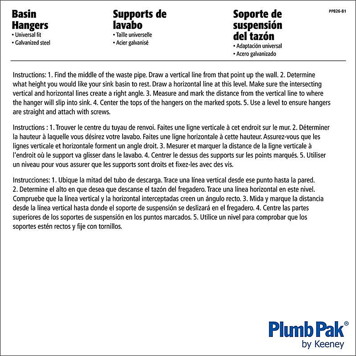 Plumb Pak PP826-81 Galvanized Steel Basin Hanger