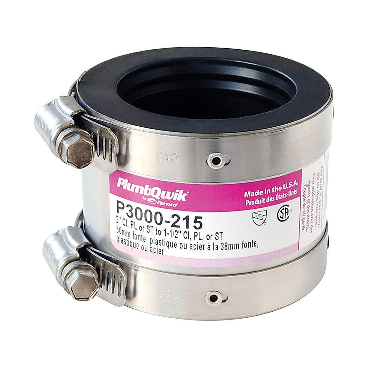 Fernco P3000-215 Schedule 40 1-1/2 in. Hub x 2 in. Dia. Hub Neoprene Rubber Shielded Coupling