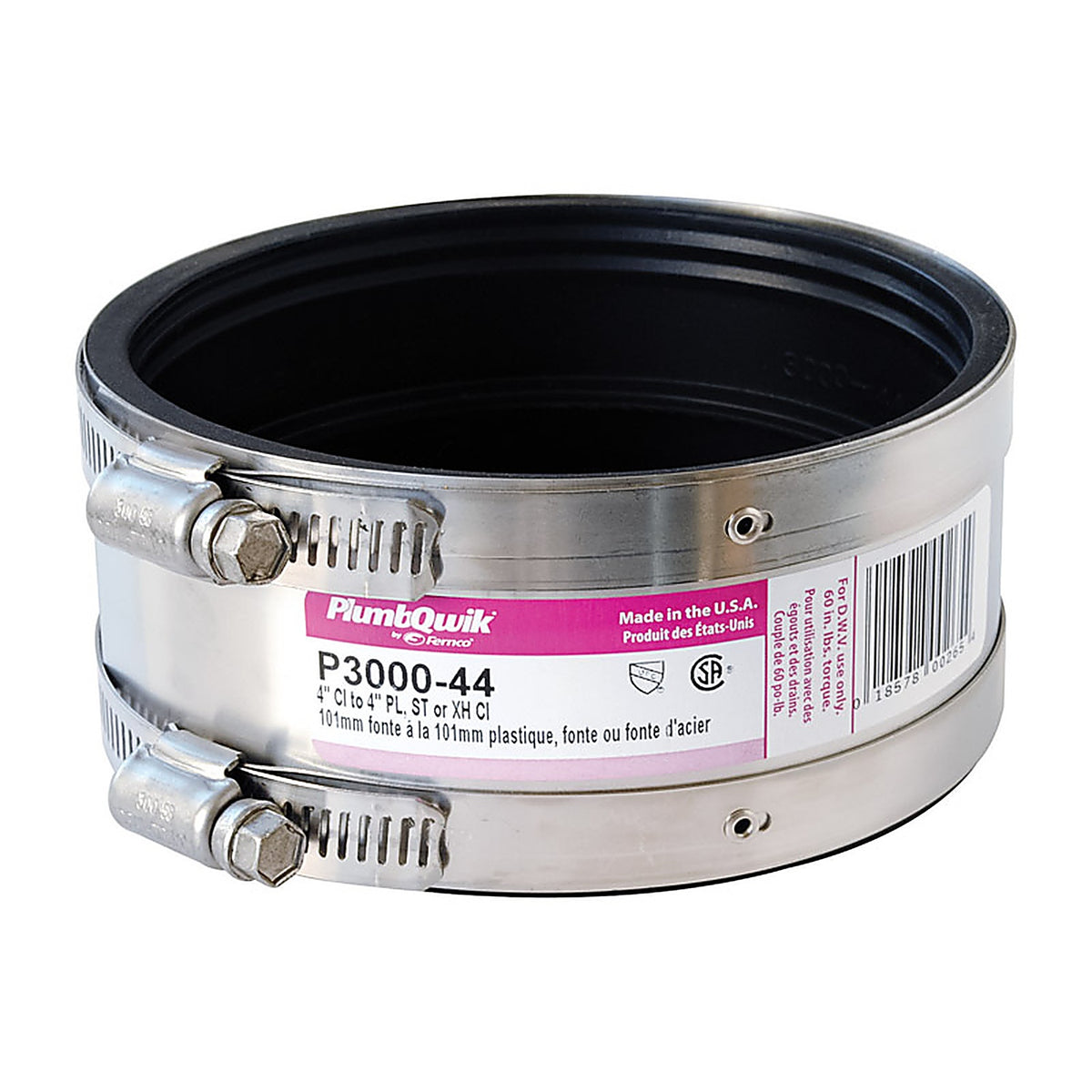 Fernco P3000-44 Schedule 40 4 in. Hub x 4 in. Dia. Hub Neoprene Rubber Shielded Coupling