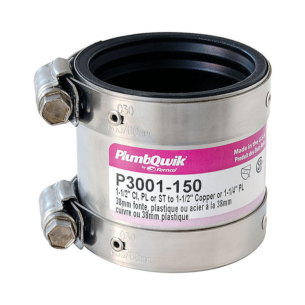 Fernco P3001-150 Schedule 40 1-1/2 in. Hub x 1-1/2 in. Dia. Hub Neoprene Rubber Shielded Coupling