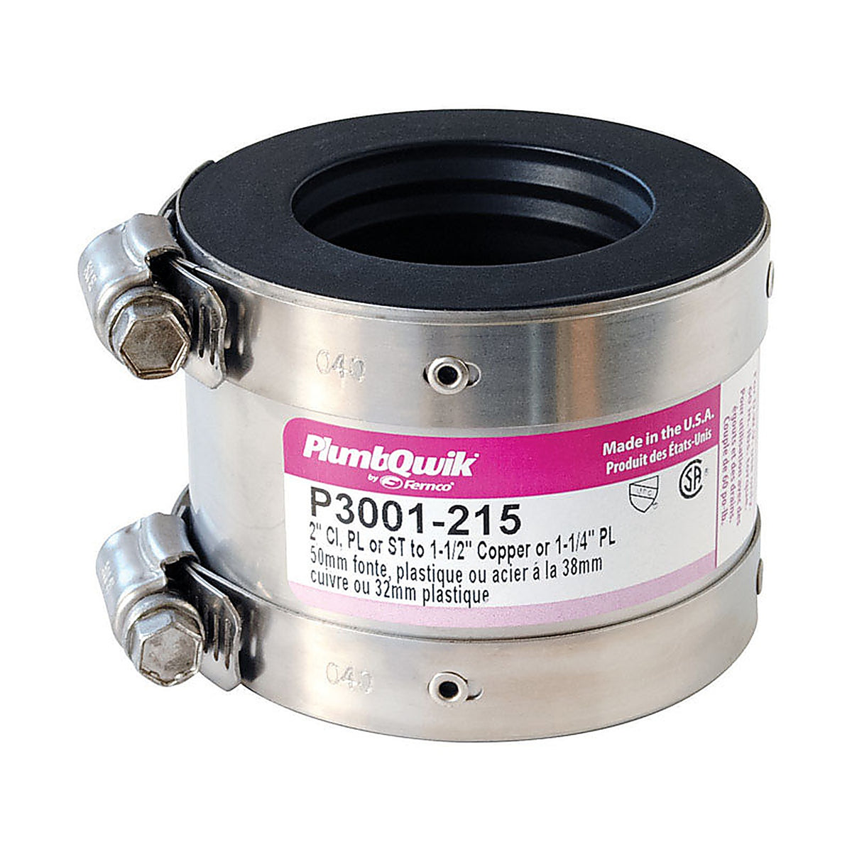 Fernco P3001-215 Schedule 40 2 in. Hub x 1-1/2 in. Dia. Neoprene Rubber Shielded Coupling
