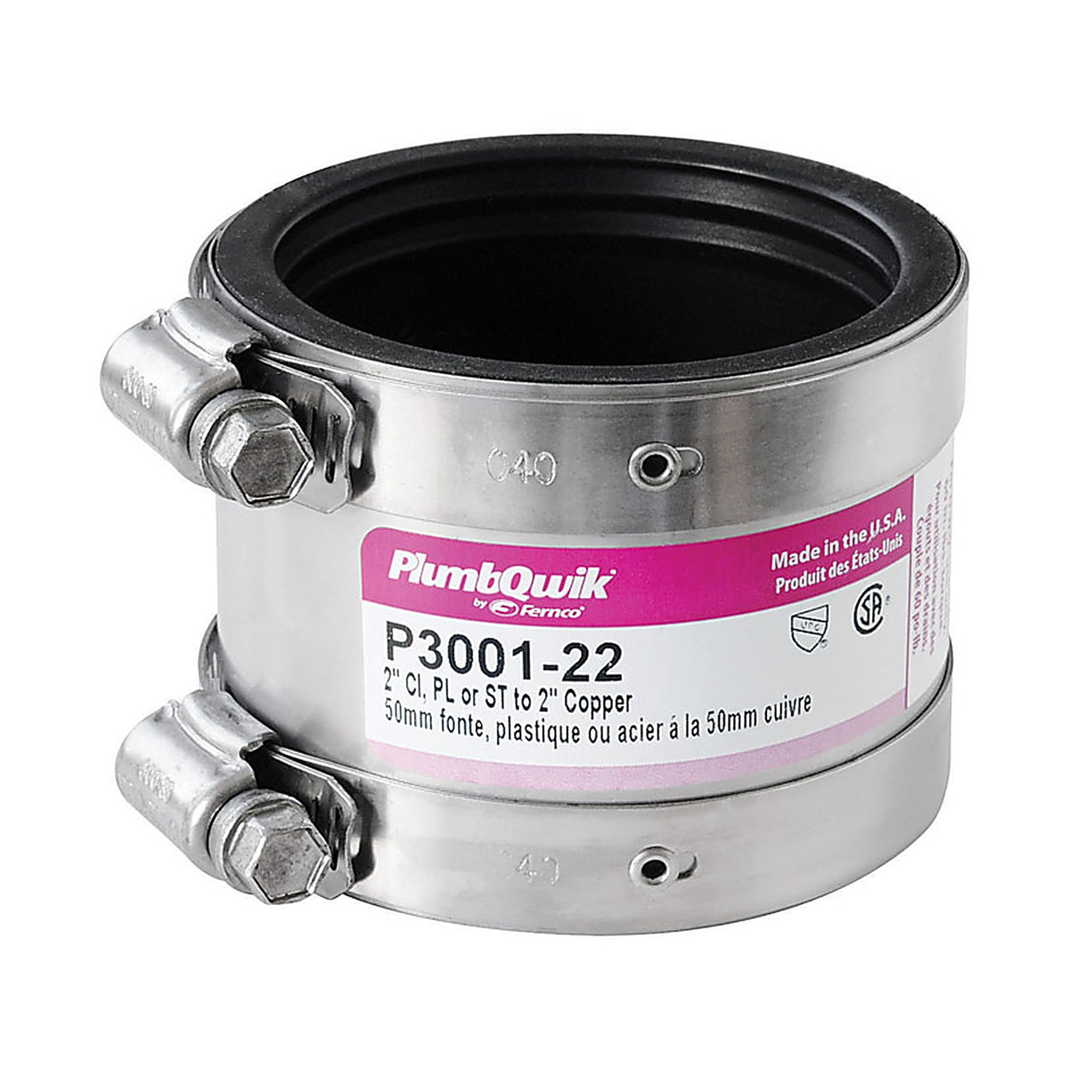 Fernco P3001-22 Schedule 40 2 in. Hub x 2 in. Dia. Hub Neoprene Rubber Shielded Coupling