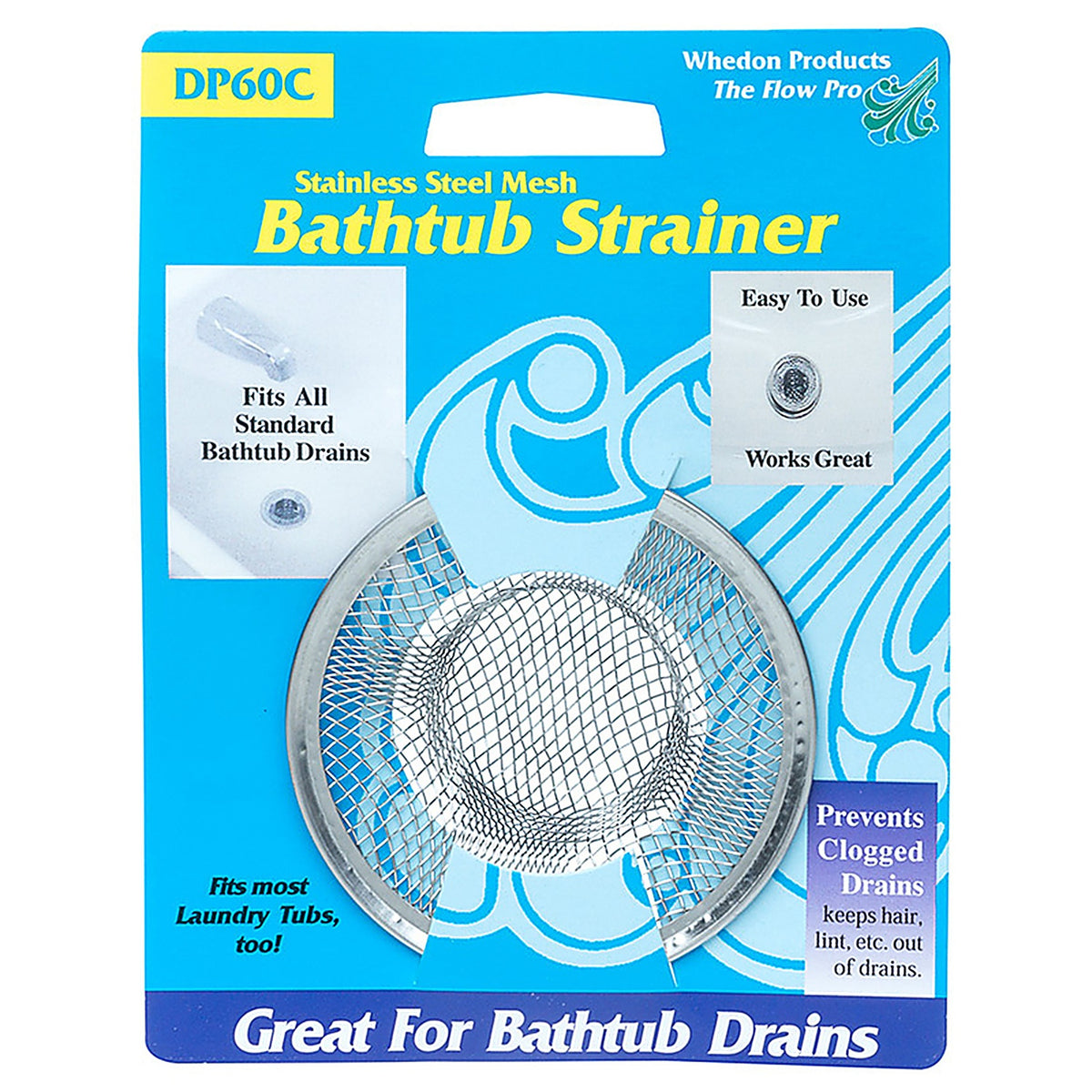 Whedon DP60C Drain Protector 2-3/4 in. Dia. Chrome Stainless Steel Bathtub Hair Catcher