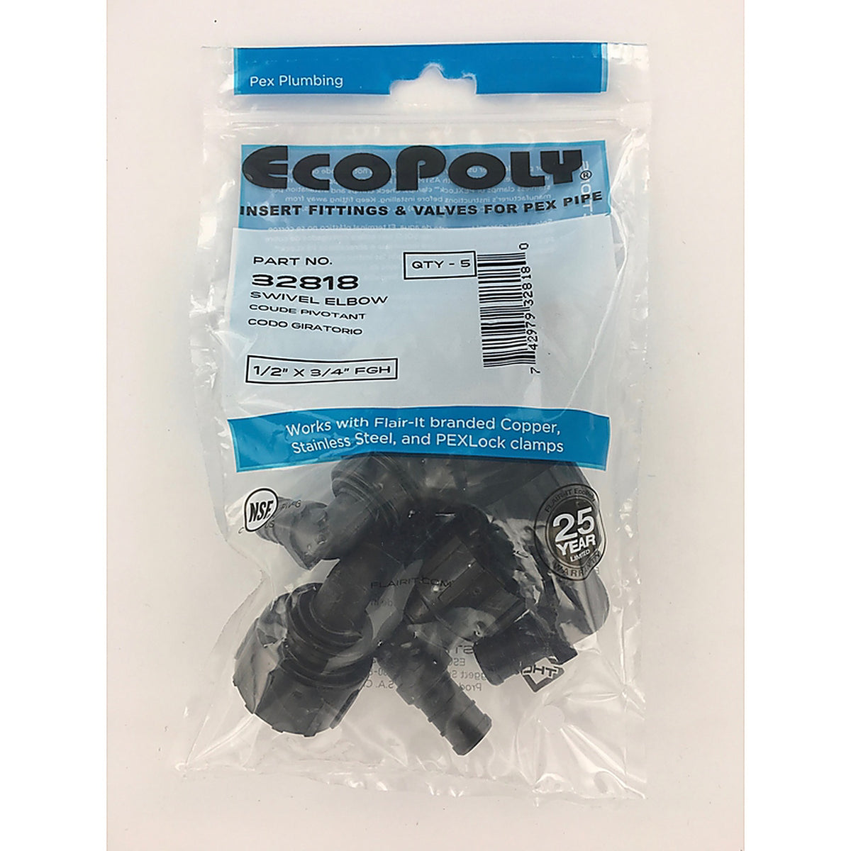 Flair-It 32818 Ecopoly 1/2 in. PEX Barb x 3/4 in. Dia. FGH Swivel Elbow